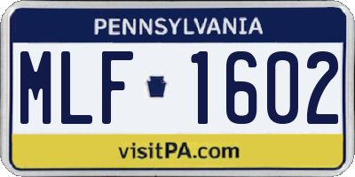PA license plate MLF1602