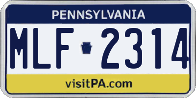 PA license plate MLF2314