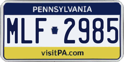 PA license plate MLF2985