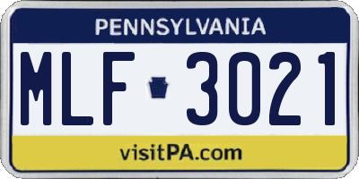 PA license plate MLF3021