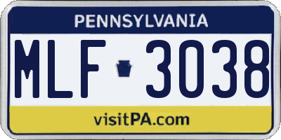 PA license plate MLF3038