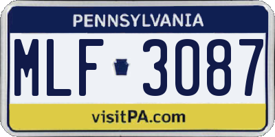 PA license plate MLF3087
