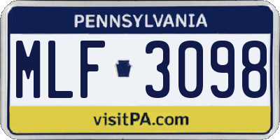 PA license plate MLF3098