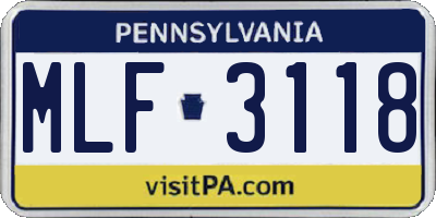 PA license plate MLF3118