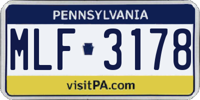 PA license plate MLF3178