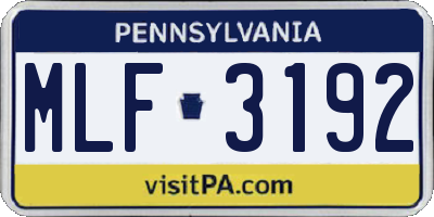 PA license plate MLF3192