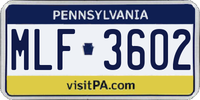 PA license plate MLF3602