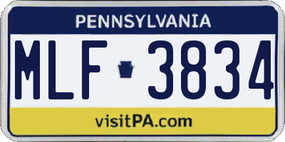 PA license plate MLF3834