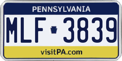 PA license plate MLF3839
