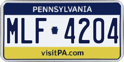 PA license plate MLF4204