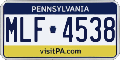 PA license plate MLF4538