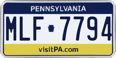 PA license plate MLF7794