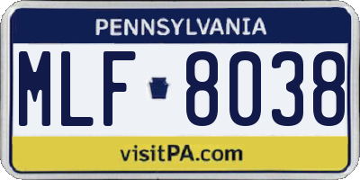 PA license plate MLF8038