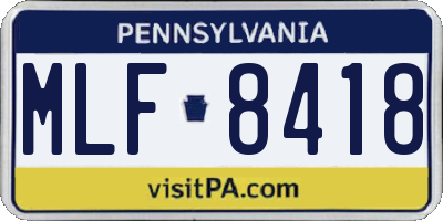 PA license plate MLF8418