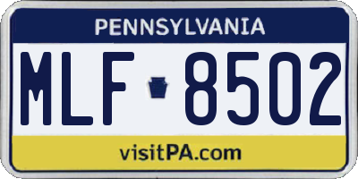 PA license plate MLF8502