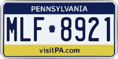 PA license plate MLF8921