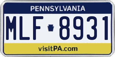 PA license plate MLF8931