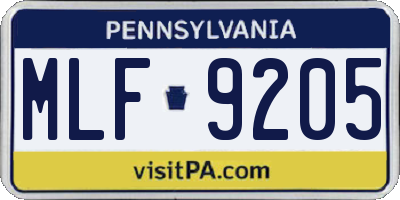 PA license plate MLF9205