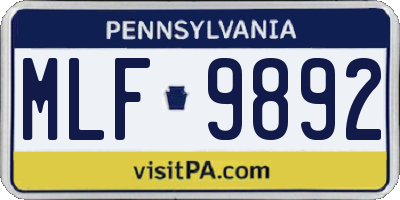 PA license plate MLF9892