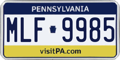 PA license plate MLF9985