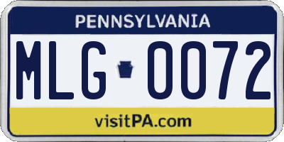 PA license plate MLG0072