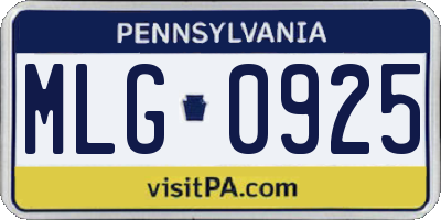 PA license plate MLG0925