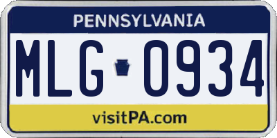 PA license plate MLG0934