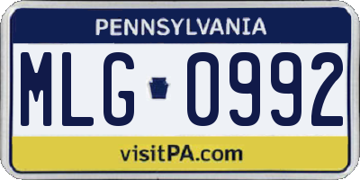 PA license plate MLG0992
