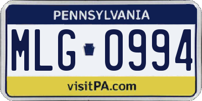 PA license plate MLG0994