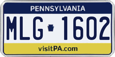 PA license plate MLG1602
