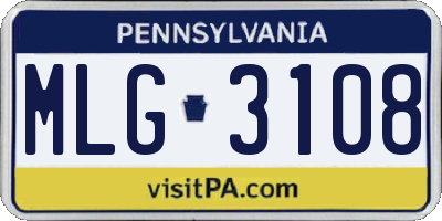 PA license plate MLG3108