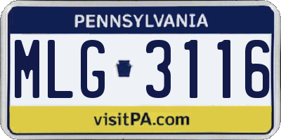 PA license plate MLG3116