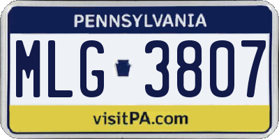 PA license plate MLG3807