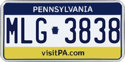 PA license plate MLG3838