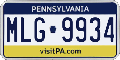 PA license plate MLG9934