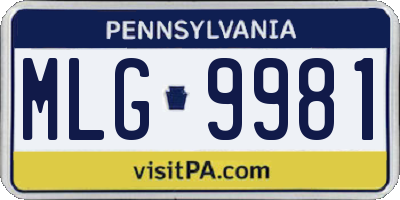 PA license plate MLG9981