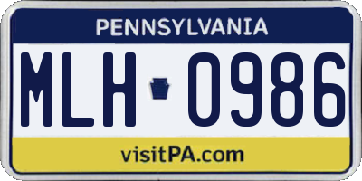 PA license plate MLH0986