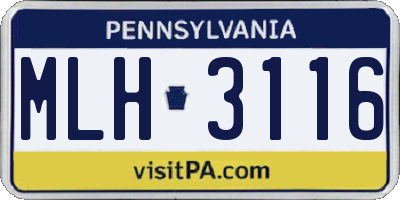 PA license plate MLH3116