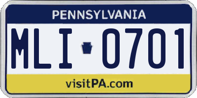 PA license plate MLI0701