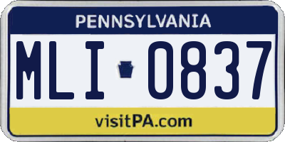 PA license plate MLI0837