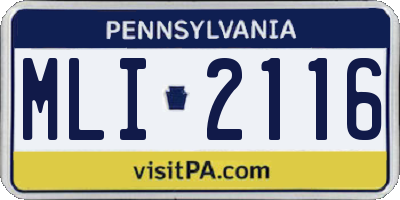 PA license plate MLI2116