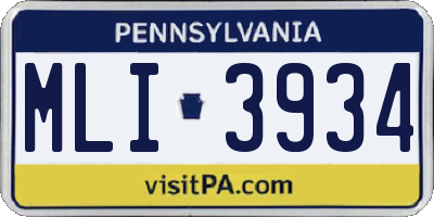 PA license plate MLI3934