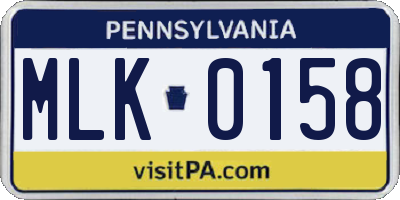 PA license plate MLK0158