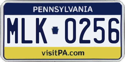 PA license plate MLK0256