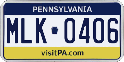 PA license plate MLK0406