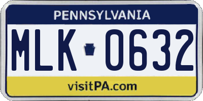 PA license plate MLK0632