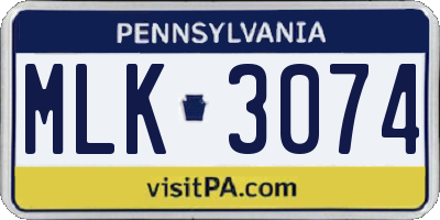 PA license plate MLK3074