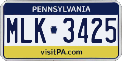 PA license plate MLK3425