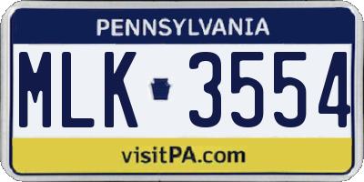 PA license plate MLK3554