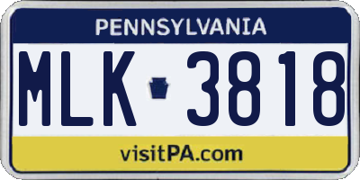 PA license plate MLK3818